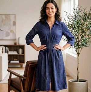 Women's Navy Shirt Dress with Zip Front